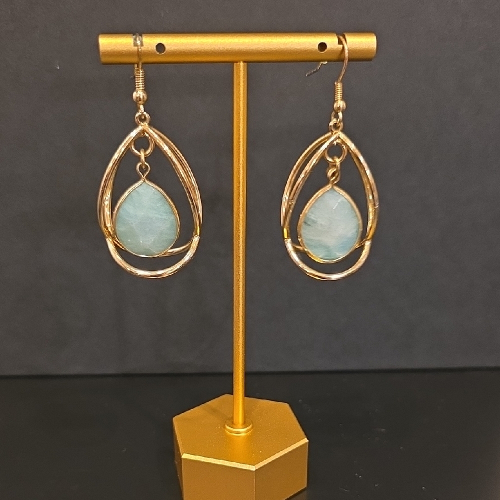 Elegant Gold and Blue Turquoise Teardrop Statement Earrings